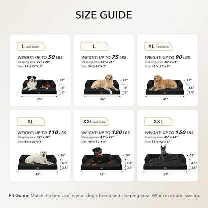 Orthopedic Dog Beds for Large Sized Dogs, Waterproof Egg Crate Foam Large Dog Couch Beds with Comfy Bolster 36x27Inch, Washable Pet Beds with Removable Cover and Nonskid Bottom, Black