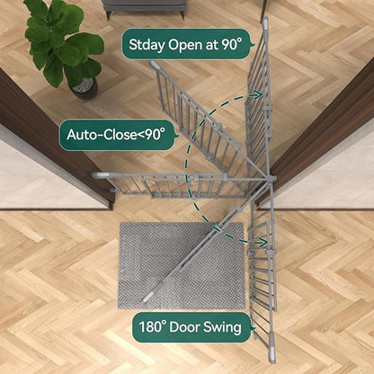 Babelio 31.5-55" No Bottom Bar Baby Gate Extra Wide, 2-in-1 Auto Close Dog Gate for The House, Stairs and Doorways, with Large Walk Thru Door, Grey