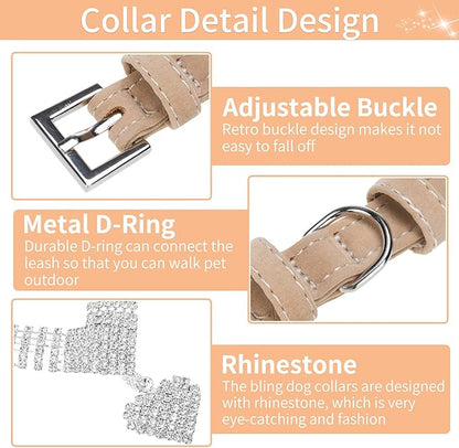 EXPAWLORER Cute Dog Necklace - Rhinestone Dog Collar, Soft Velvet Collar for Girl Boy Cats Dogs, Sparkling Pet Neck Decoration, Adjustable Pet Collar for Puppies Cats Small Medium Dogs, Brown M