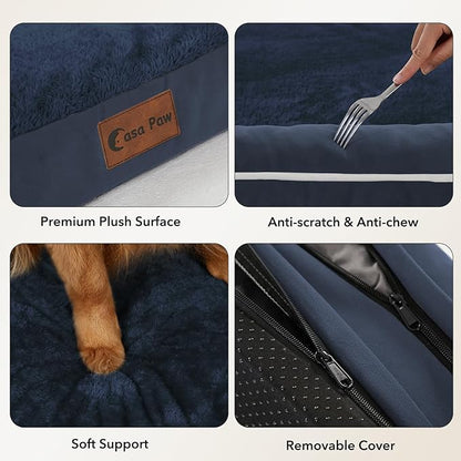 Orthopedic Dog Beds for Large Sized Dogs, Waterproof Egg Crate Foam Medium Dog Couch Beds for Crate 35x22Inch, Washable Pet Beds with Removable Cover and Nonskid Bottom, Navy Blue