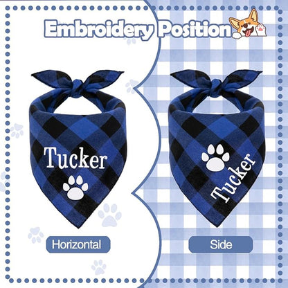 Personalized Dog Bandana Embroidered Name Custom Neckwear Dog Scarf Triangle Bibs Kerchief Pet Costume Accessories for Small Medium Large Dogs Cats Pets Birthday Gift