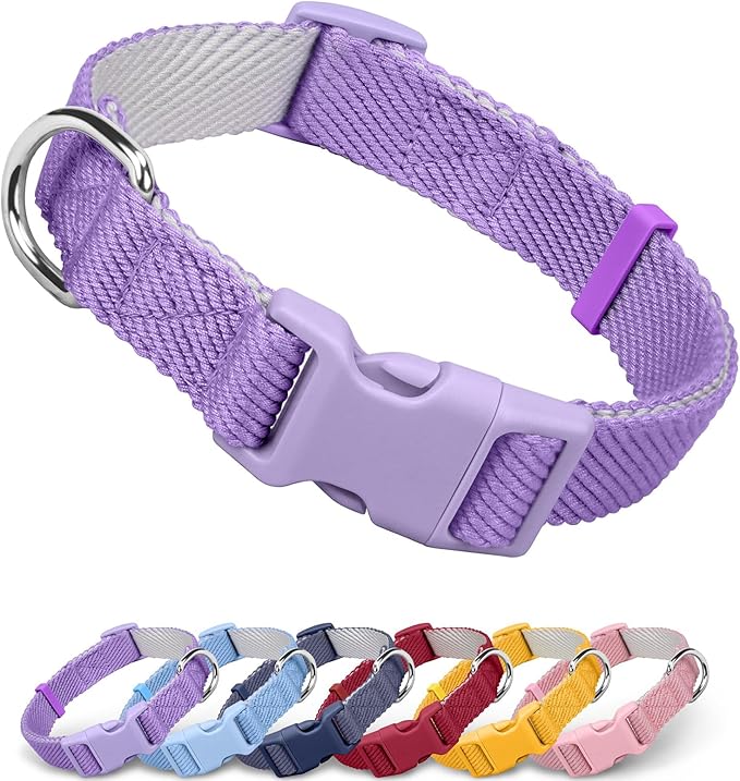 Dynmeow Soft and Breathable Cotton Dog Collar, Durable Adjustable Heavy-Duty Female Girl Pet Collar with Quick-Release Buckle, Lightweight for Sensitive Skin for Large Dogs, Purple, L