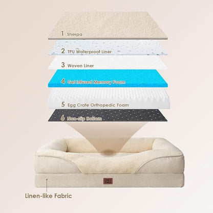 EHEYCIGA Orthopedic XL Dog Bed for Large Sized Dog, 48x35x7.5 Inch Extra Large Memory Foam Dog Couch Bed with Sides, Waterproof Liner & Washable Removable Cover, Bolster Pet Sofa, Beige