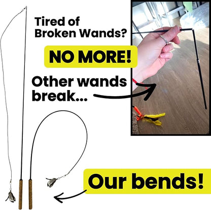 Forever Stick 2-Pack - The Unbreakable Cat Toy Wand, Extra Long Durable Interactive Cat Toy for Indoor Cats, Feather Kitten Toys for Bored Indoor Adult Cats, Bird Teaser Cat Accessories