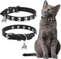 EXPAWLORER Leather Cat Collar - Adjustable Pet Collar with Rivet Spike for Girl Boy Cats, Punk Accessories with Bell & Durable D-Ring,Silver Square Nails, S