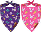 ADOGGYGO Easter Dog Bandana 2 Pack, Bunny Carrot Print Triangle Pet Scarf, Premium Fabric, Reversible Purple Pink Easter Bandana for Extra Large Dogs (X-Large)