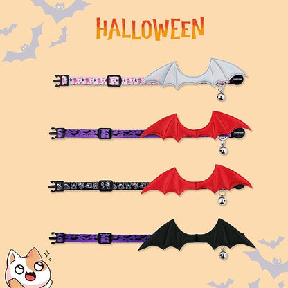 1 PC Bat Wing Cat Collar with Bell, Adjustable Kitten Collar with Safety Breakaway Buckle for Boy&Girl Cats, Halloween Christmas Cat Accessories for Kitten Puppy