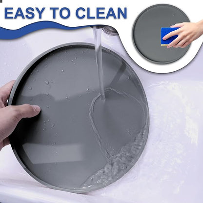 4 PCS Thickened Pet Silicone Food Mat, Nonslip Waterproof Cat Dog Feeding Bowl Mats with Raised Edges for Food and Water Prevent Spills, Round Eating Tray for Floors, Puppy Kitten, 10'' x 10''