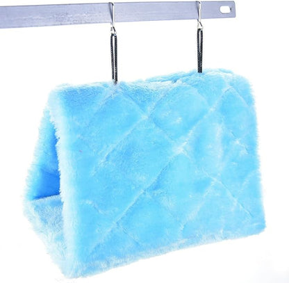 Winter Warm Bird Nest House Shed Hut Hanging Hammock Finch Cage Plush Fluffy Birds Hut Hideaway for Hamster Parrot Macaw Budgies Eclectus Parakeet Cockatiels Cockatoo Lovebird (L, Blue)