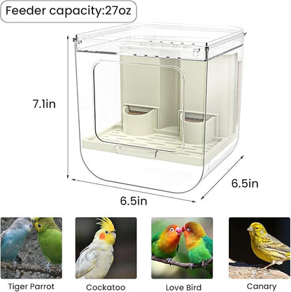 No Mess Automatic Bird Feeder,Multifunctional Parrot Seed Feeders,Transparent Seed Food Container,Bird Cage Accessories for Canaries Budgies Lovebirds Conures Cockatiels