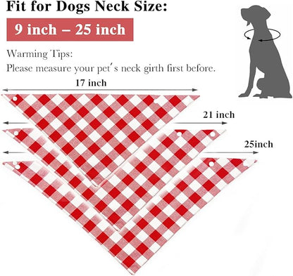 Christmas Plaid Dog Bandana with Button, Fall Dual Layer Scarf Soft Cotton Triangle Bib Girls and Boys Kerchief Adjustable Accessories for Small Medium Large Extra Large Dog Puppy Pet Cat