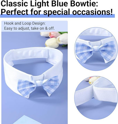 Segarty Dog Bow Tie for Neck Girth 16.5-21.2in, Adjustable Light Blue Plaid Bowtie Collar for Extra Large Dogs, Neck Tie Tuxedo Comfortable Cotton Grooming Accessory for Wedding Holiday Birthday Party