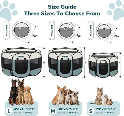 Dog Playpen, Portable Puppy Pet Crate Indoors for Small/Medium Dogs Cats Rabbits, Foldable Dog Cage Enclosure for Outdoor, Pop Up Dogs Tent Kennel with Carrying Case, Grey