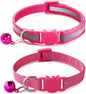 Hot Pink Kitten Collar with Bells, [2 Pack] Light Blue Break Away Cat Collar with Bells, Reflective Cat Collar for Boy Cats Kitty