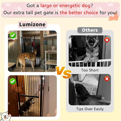 Lumizone Extra Tall Cat Gate 61.02" High Pressure Mounted Extra Wide 34.06"-38.38" (17Sizes) 1.37" Gap No Drilling Auto-Close Tall Pet Gate for Dogs (Black, 34.06"-38.38" W)