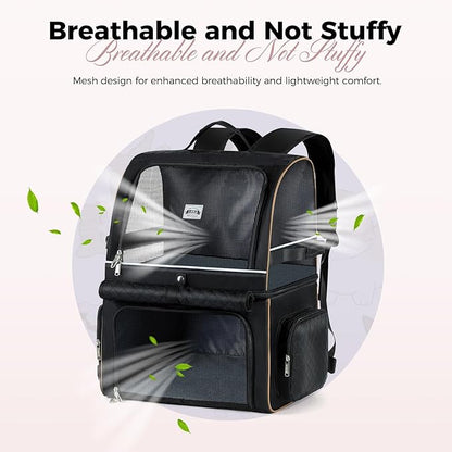 Lekebobor Double Cat Backpack Carrier for 2 Cats, Double-Compartment Pet Carrier Backpack for Two Small Cat or One Medium Cat, Cats Carrier Backpack Dog Carrier Backpack Fits Up to 24 Lbs,Black