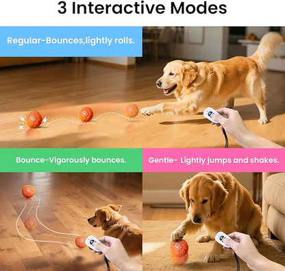 Smart Interactive Dog Ball - Auto Bouncing & Rolling, Chew-Resistant E-TPU Material, 3 Interactive Modes, IPX7 Waterproof, Smart Chase Pet Toy Ball for Medium and Large Dogs (Orange)