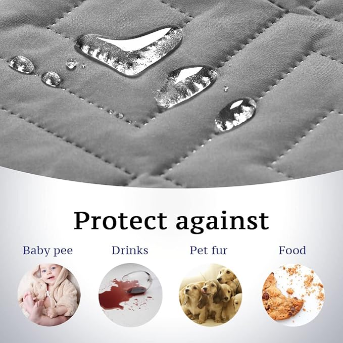 H.VERSAILTEX Reversible Loveseat Cover Furniture Protector Anti-Slip Water Resistant 2" Elastic Straps Couch Covers Pets Kids Fit Sitting Width Up to 46"(Love Seat: 75" x 90", Light Grey/Beige)