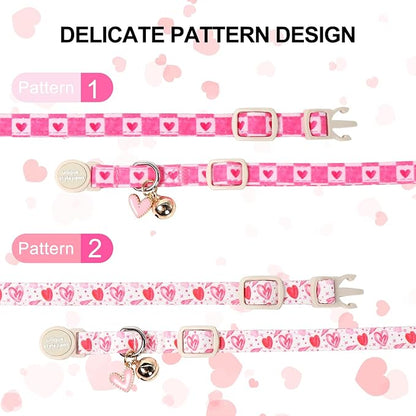 Unique Style Paws Pink Kitten Collars,Cute Valentine Cats Collar with Bell,Kitten Collar Breakaway Buckle with Heart Pattern,Adjustable Valentine Cat Collars,Ideal Gift for Boy Girl Cats