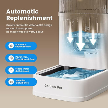 Gardner Pet Automatic Dog Water Dispenser Gravity Waterer with Stainless Steel Bowl Water Dispenser 8.5L Large Capacity Water Feeder with Filters for Dogs Cats Pets, BPA-Free Noise-Free (White, 8.5L)