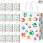 Blulu 20 Pcs Spring Puppy Dog Paw Gift Bags with Handles, Dog Paper Treat Goodie Bags for Animal Pet Party Favors, 6.3 x 3.1 x 8.6 Inch