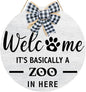Welcome It's Basically a Zoo in Here Sign,Funny Pet Front Door Sign,Welcome Zoo Wooden Hanging Wall Plaque for Porch Outdoor Pet Lover Owner Gift,Dog Signs for Home Decor,13.7''×13.7''