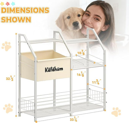 KAFAHOM Dog Toy Basket, Dog Toy Box for Living Room Area, Dogs Toy Bin with Storage Organizer, All-in-One Cat Stuff Box & Essential Holder with Can Dispenser, Great Gift for Pet Lovers