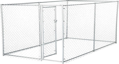 Lucky Dog Heavy Duty Outdoor Galvanized Chain Link Dog Kennel Enclosure with Latching Door, 1.5 Inch Raised Legs, and Adjustable Configuration, Silver