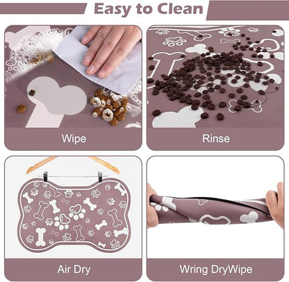 Dog Cat Mat for Food and Water,Rapid Absorbent Pet Feeding Mat, Bone Shaped Dog Placemat Bowl Mat with Rubber Backing,No Stains Pet Food Mats Indoor, Pet Accessories Supplies,Brown 16"×24"