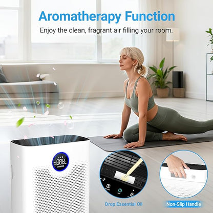 Air Purifiers for Home Large Room Up to 2216 Ft², Cobectal Pet Air Cleaner with H14 True HEPA 3-in-1 Filter, PM2.5 Air Quality Sensor, Aroma Function, Room Air Purifier for Home, Office, RVs, White