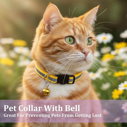 TIESOME 6 Pcs Reflective Cat Collar with Bell, Breakaway and Safe Collars for Cats, Nylon, Pet Collar Mixed Colors Adjustable 7.8-12.6 Inch