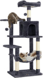 Feandrea Cat Tree, 55.1-Inch Cat Tower, Plush Multi-Level Condo with 4 Scratching Posts, 2 Perches, Hammock, Cave, Smoky Gray UPCT161G01