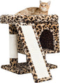 SYANDLVY Small Leopard Print Cat Tree with Perch for Indoor Cats, Cat Tower with Scratching Post, Modern Activity House for Large Cats, Condo with Board, Kittens Cave