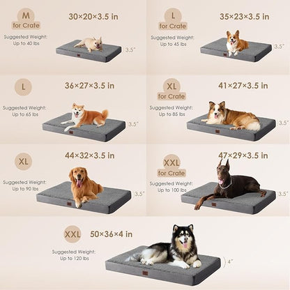 EHEYCIGA Orthopedic XL Dog Beds for Extra Large Dogs with Removable Washable Cover for Crate, Grey, 41x27