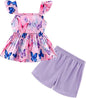 Toddler Baby Girls Summer Clothes Outfits Ruffled Sleeve Dinosaur Shirt Leopard Tops and Shorts Pants Sets 2PCS
