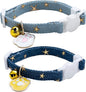 2 Pack Denim Breakaway Cat Collars with Bell Cat Paw Pendant Kitty Kitten Collars Blue Collar for Female Girl Cats Male Boy Cats Star Print