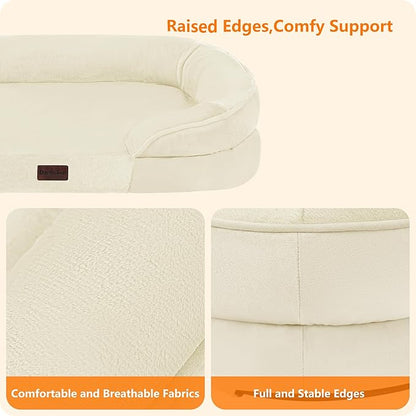 Dwanton Orthopedic Dog Bed for Medium Dogs with Gel Memory Foam, Waterproof Dog Sofa, Washable Pet Bed with Four Sided Bolster Cushion, Removable Cover & Non-Slip Bottom, 35", Beige