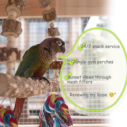 Bird Perch Swing, Large Natural Wood Parrot Toys, 1PC Parrot Swing and 2PCS Perches, Bird Cage Accessories