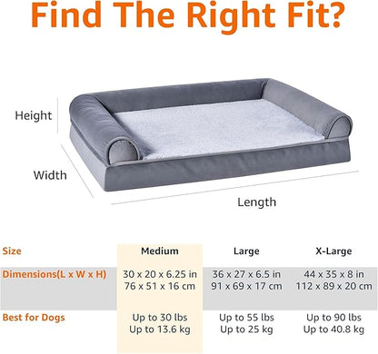 Amazon Basics Living Room Couch Dog Bed with Premium Foam, Non-Slip Bottom, Removable Washable Cover, Supportive Pressure-Relief for Dogs up to 30lbs, Medium (30" x 20"), Grey