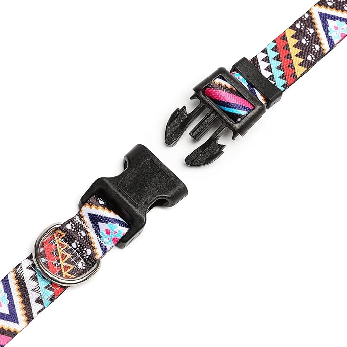 Mercano Adjustable Dog Collar - Special Design Patterns, Soft Nylon Comfortable Durable Pet Collar for Small Medium Large Dogs (L, Ethnic Pink)