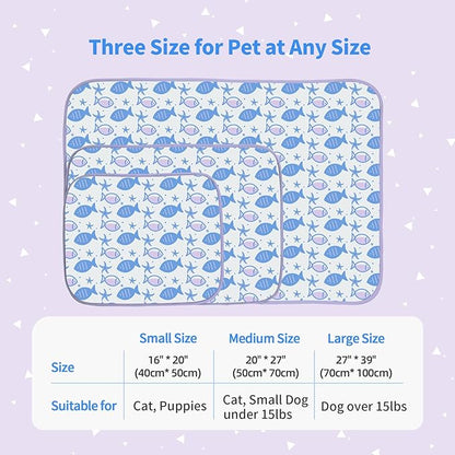NWK Pack of 4 Pet Cooling Mat - Ice Silk Cooling Mat for Dogs & Cats Portable & Washable Pet Cooling Blanket, Car Seats, Beds for Summer (4pcs, Purple Fish, 20’’ X 16’’ X 0.3)