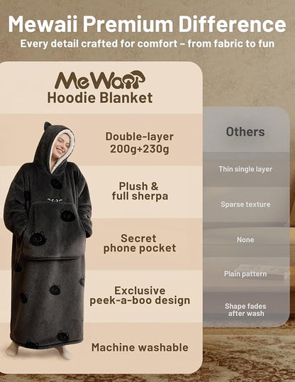 Mewaii Wearable Blanket Hoodie for Adults, Warm Sherpa & Soft Flannel Long Sweatshirt with Giant Pocket, Cozy Gifts for Women