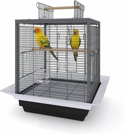 Bird Flight Cage 16 x 16 x 20 Inch, Wrought Iron Parrot Cage with Top Carry Handle, Food Cup, Removable Tray and Perches, Bird Carrier for Parakeet, Cockatiels, Budgies and Small Medium Birds