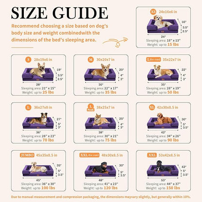 Comfort Expression Orthopedic Dog Bed for Extra Large Dogs 42x30 Inch, Waterproof Egg Crate Foam XL Pet Bed with Removable Bolsters, Dog Couch with Washable Cover & Non-Slip Bottom, Deep Purple