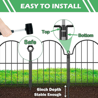 Garden Fence, 22 in(H) x 10.83 ft(L) Arched Rustproof Metal No Dig Fence Garden Fence Border, Ground Stake Animal Barrier Fence for Rabbit Dog, Outdoor Decor for Yard & Patio