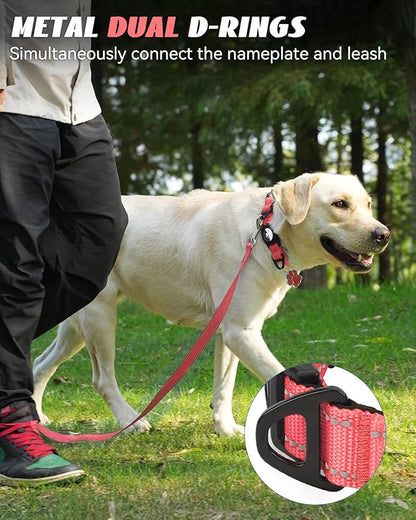 Joytale Airtag Dog Collar, Reflective Pet Collar with Waterproof AirTag Holder, Dual D-Rings, Soft Padded Adjustable for Medium Dogs, Neon Pink, M