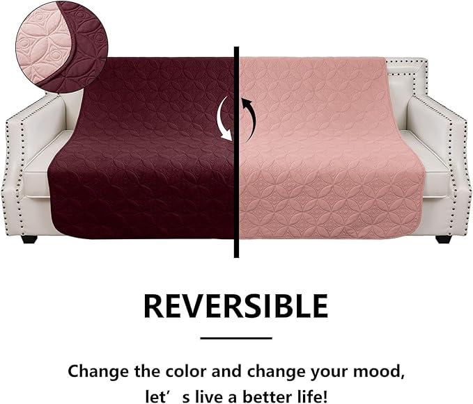 Waterproof Dog Blanket, 68x82 inches Pet Couch Covers for Sofa, Bed Furniture Protector from Dogs Washable and Reversible-Burgundy Red+Pink