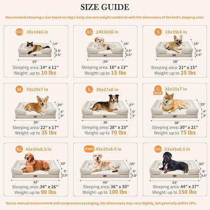 Comfort Expression Orthopedic Dog Bed for Large Dogs 36x27 Inch, Waterproof Supportive Egg Crate Foam Large Pet Bed with Removable Bolsters, Dog Couch with Washable Cover & Non-Slip Bottom, Beige