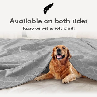 fuguitex Waterproof Dog Blanket Bed Cover Dog Crystal Velvet Moroccan Fuzzy Cozy Plush Pet Blanket Throw Blanket for Couch Sofa(82 * 102 inch, Light Grey+Grey)