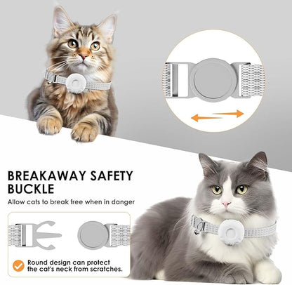 Cat GPS Tracker, Smart Cat Tracker Compatible with Apple Find My App (Only iOS), No Monthly Fee, Waterproof (White Tracker, White Cat Collar)